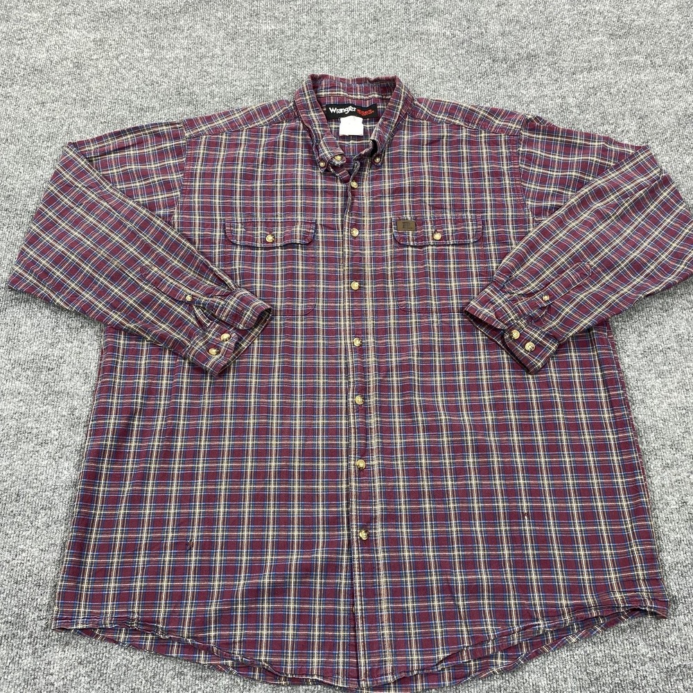 Wrangler Riggs Shirt Men 3XLT Red Plaid Long Sleeve Button Flannel 100% Cotton